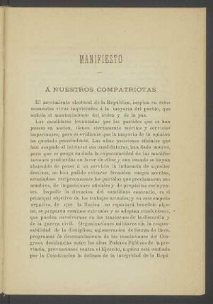 Manifiesto : Á nuestros compatriotas