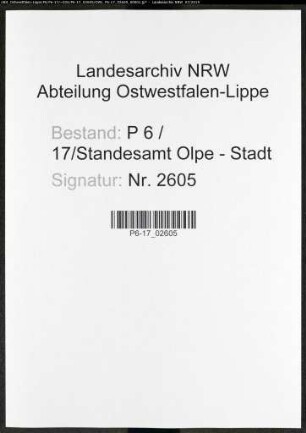 Sterberegister Standesamt Olpe-Stadt