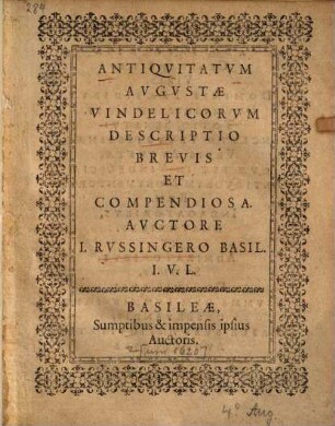 Antiquitatum Augustae Vindelicorum descriptio brevis et compendiosa