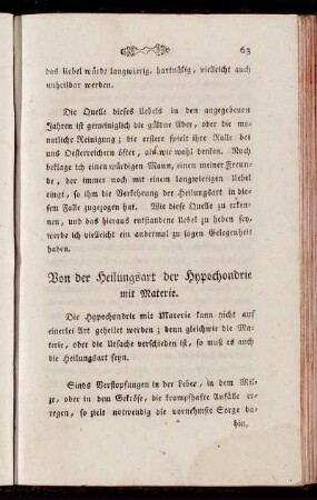 Von der Heilungsart der Hypochondrie mit Materie.