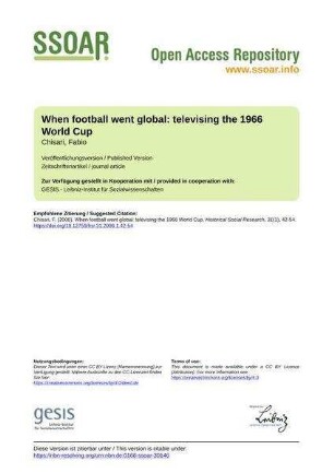 When football went global: televising the 1966 World Cup