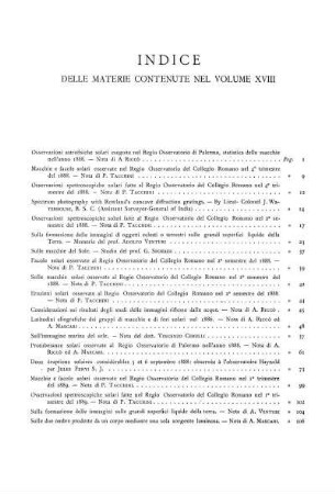 INDICE DELLE MATERIE CONTENUTE NEL VOLUME XVIII