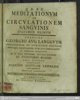 1: Meditationum Ad Circulationem Sanguinis Specimen ...