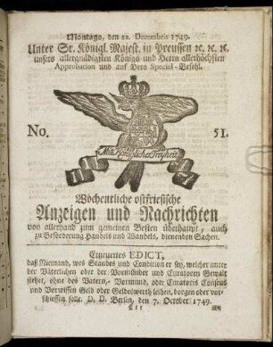 No. 51. Montags, den 22. Decembris 1749.