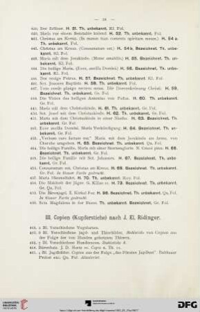III. Copien (Kupferstiche) nach J. El. Ridinger (Nr. 461-467)
