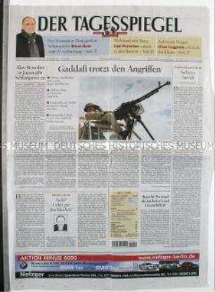 Tageszeitung "Der Tagesspiegel" u.a. über Luftangriffe von NATO-Staaten auf Libyen