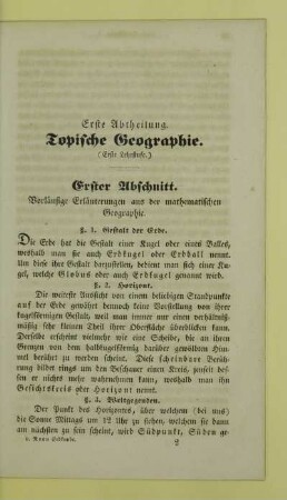 Erster Abschnitt. Vorläufige Erläuterungen aus der mathematischen Geographie
