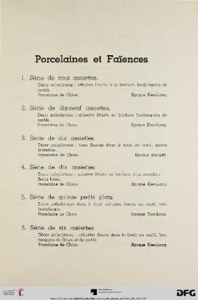 Porcelaines et faïences (Nr. 1-20)