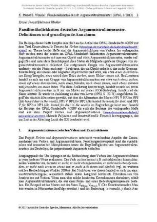 Familienähnlichkeiten deutscher Argumentstrukturmuster. Definitionen und grundlegende Annahmen