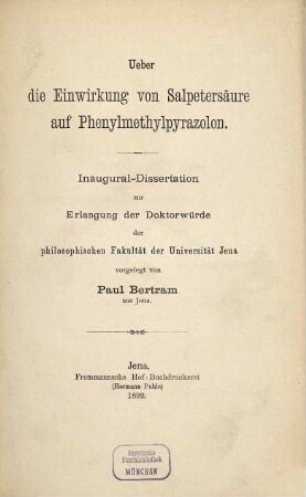 Ueber die Einwirkung von Salpetersäure auf Phenylmethylpyrazolon