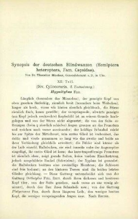 Synopsis der deutschen Blindwanzen (Hemiptera heteroptera Fam. Capsidae). XII. Teil.