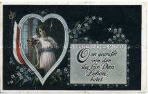 Postkarte mit Frauenbild und Spruch