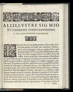 Dedikation an Giovanni Antonio Garbinati von Gio. Pietro Gallo