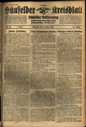 Erste Ausgabe vom Mittwoch, den 02. März 1938.