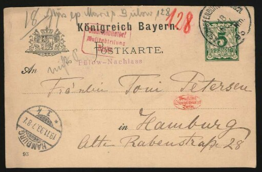 Postkarte an Toni Petersen : 18.11.1893