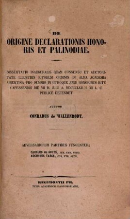 De origine declarationis honoris et palinodiae