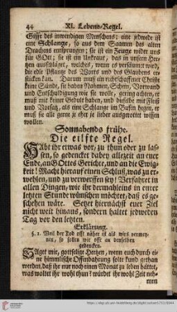 Sonnabends frühe. Die eilste Regel