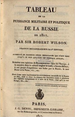 Tableau de la puissance militaire et politique de Russie en 1817