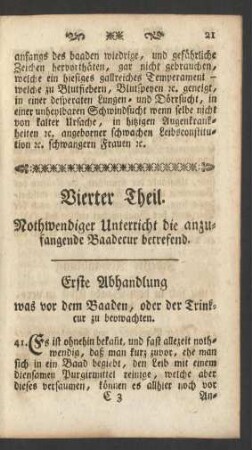 Vierter Theil. Nothwendiger Unterricht die anzufangende Baadecur betrefend