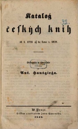 Katalog českých knih od 1. 1774 až do konce r. 1839