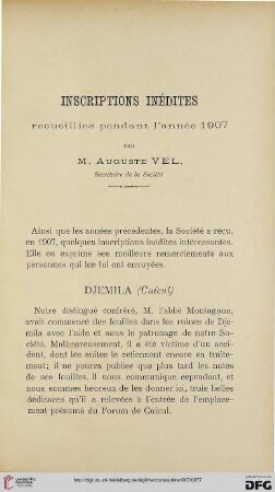 Sér. 4: Inscriptions inédites recueillies pendant l'année 1907