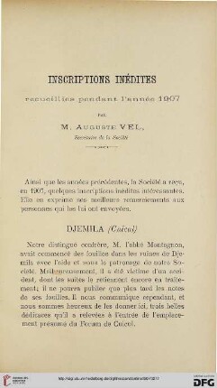 Sér. 4: Inscriptions inédites recueillies pendant l'année 1907