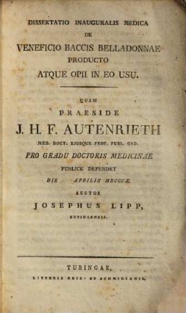 Dissertatio inauguralis medica de veneficio baccis belladonnae producto atque opii in eo usu