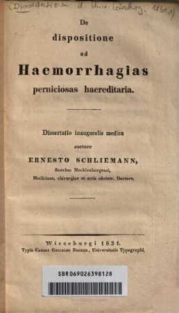 De dispositione ad haemorrhagias perniciosas haereditaria