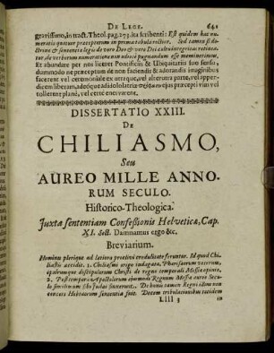Dissertatio XXIII. De Chiliasmo, Seu Aureo Mille Annorum Seculo.