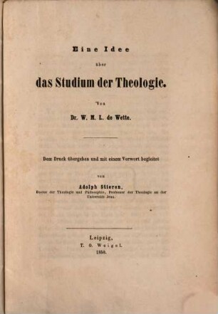 Eine Idee über das Studium der Theologie