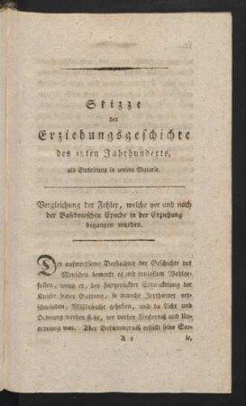 Skizze der Erziehungsgeschichte des 18ten Jahrhunderts ...