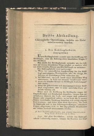 Dritte Abtheilung. Chirurgische Operationen, welche am Halse unternommen werden.