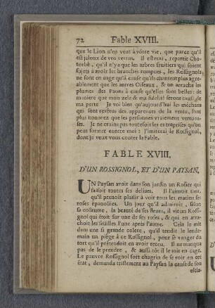 Fable XVIII. D'un rossignol, et d'un paysan.