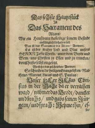 Das sechste Hauptstück Ist Das Sacrament des Altars ...