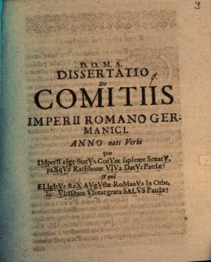 Dissertatio de comitiis imperii Romano Germanici
