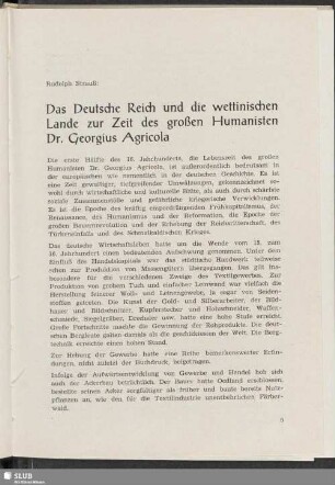Das Deutsche Reich und die wettinischen Lande zur Zeit des großen Humanisten Dr. Georgius Agricola