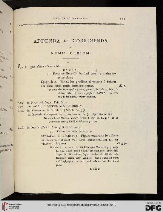 Addenda et corrigenda in Numis Urbium
