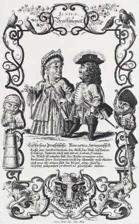 Junius : Unbekannter Stecher: Junius. Aus der Folge "12 Monatsbilder" in "Il Callotto resuscitato oder Neu eingerichtetes Zwerchenkabinett". Augsburg, um 1715. Kupferstich; 300 x 190 mm. Dresden: Kupferstich-Kabinett 107549 in B 1748 b,2