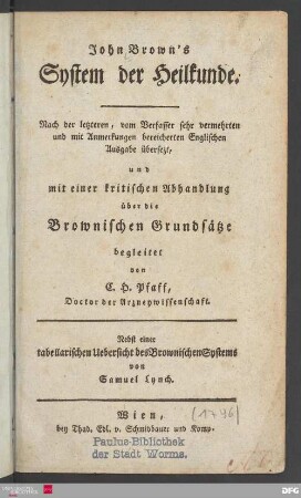 John Brown's System der Heilkunde