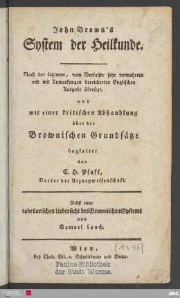 John Brown's System der Heilkunde