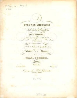 Steyrer Volkslied : introduction et variations pour le violoncelle avec accompagnement d'orchestre ou de piano ; oeuv. 24