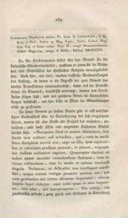 189-210 "Institutiones Theologicae" von Fr. L. B. Liebermann