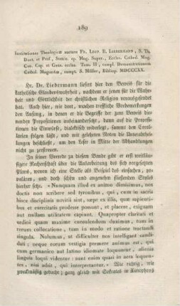 189-210 "Institutiones Theologicae" von Fr. L. B. Liebermann