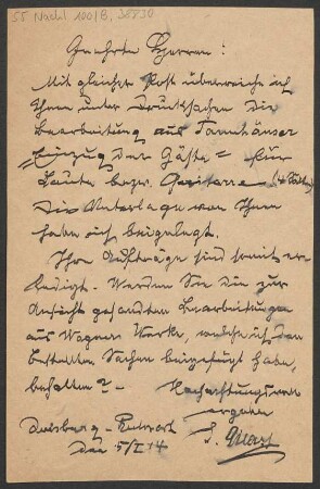 Brief an B. Schott's Söhne : 05.01.1914