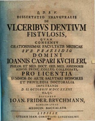 Diss. inaug. de ulceribus dentium fistulosis