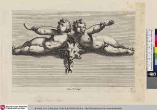 [Zwei Amoretten,Trompete spielend; Deux Amours adossés, jouent de la trompe]