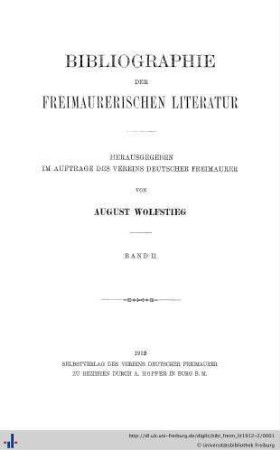 Band II: Bibliographie der freimaurerischen Literatur