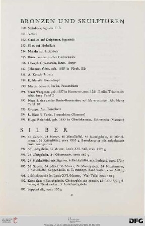 G. Bronzen und Skulpturen (Nr. 380-395)