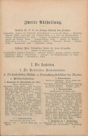 1. Die Kaiserlichen Reichsbehörden.
