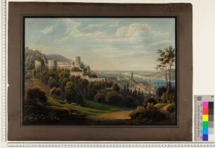 Heidelberg, Schloss, Stadt und Alte Brücke von Osten